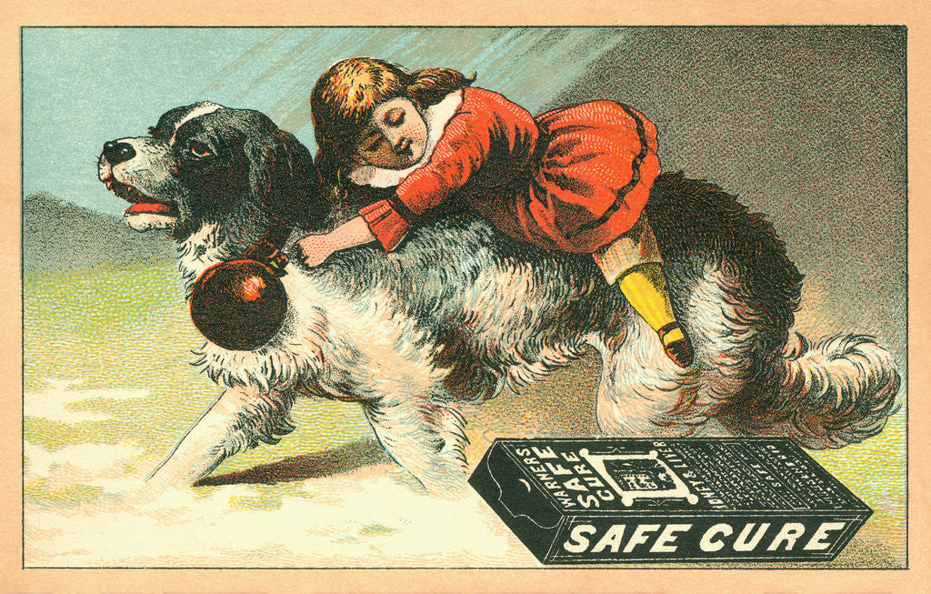 Detail of Warner's Safe Cure Trade Card with a St. Bernard and Child by Anonymous