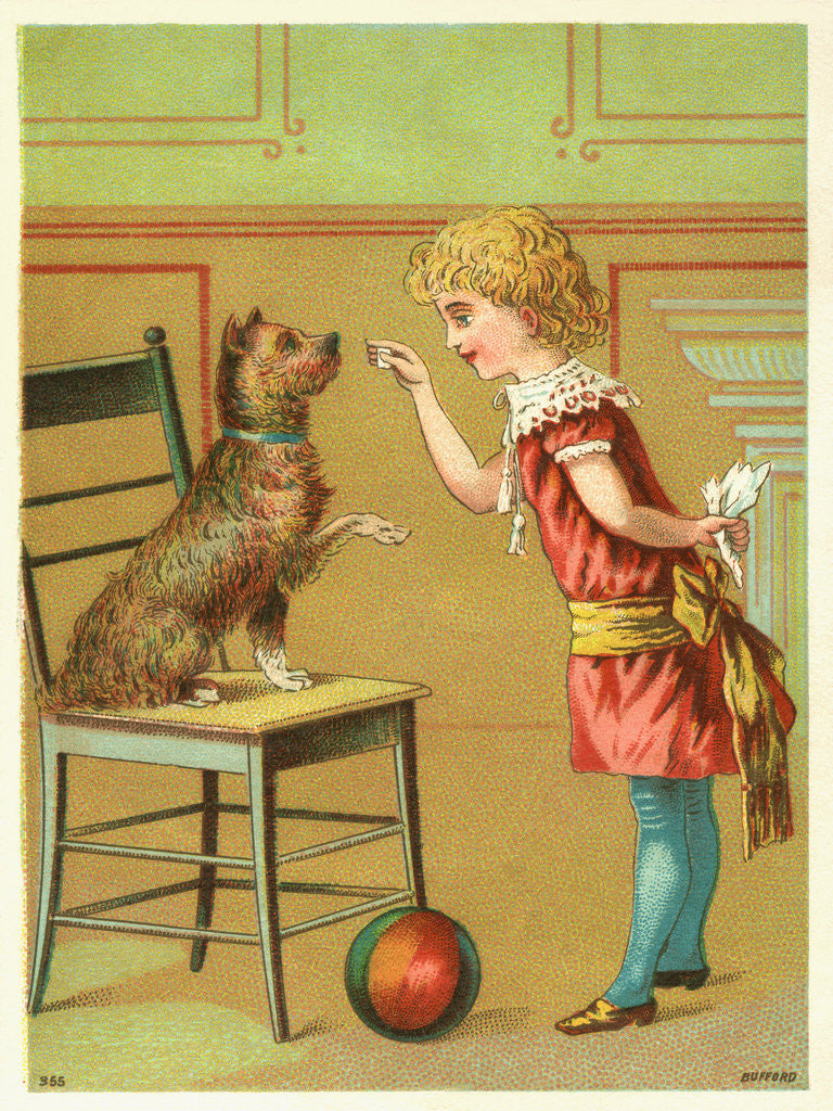 Detail of Trade Card of a Girl Training a Terrier Dog by Corbis