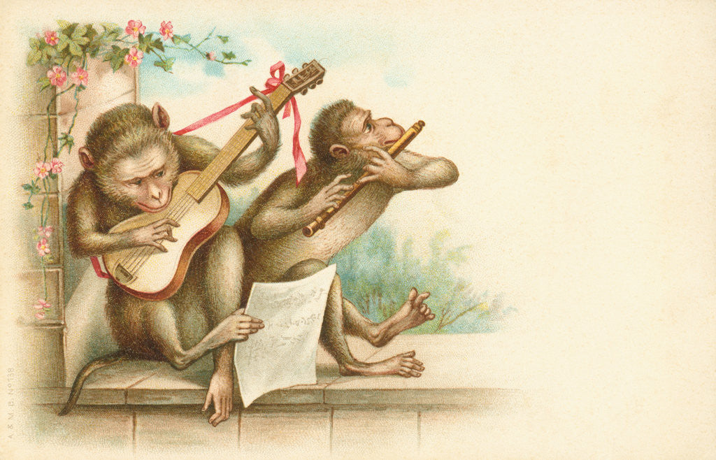 Detail of Victorian Postcard of Monkey Musicians by Anonymous