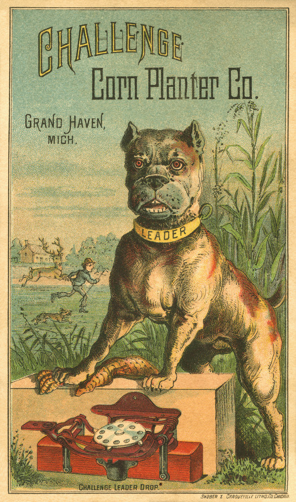 Detail of Challenge Corn Planter Co. Trade Card with Bulldog by Anonymous