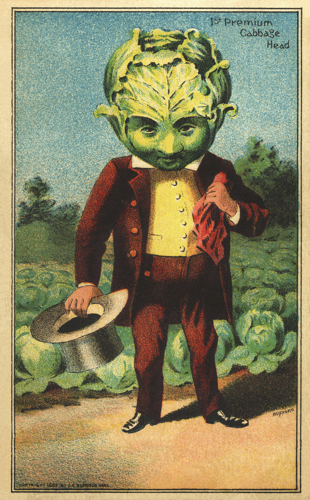 Detail of 1st Premium Cabbage Head Trade Card by Anonymous