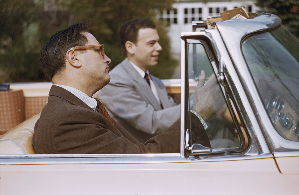 Detail of Businessmen Carpooling to Work in Convertible by Anonymous