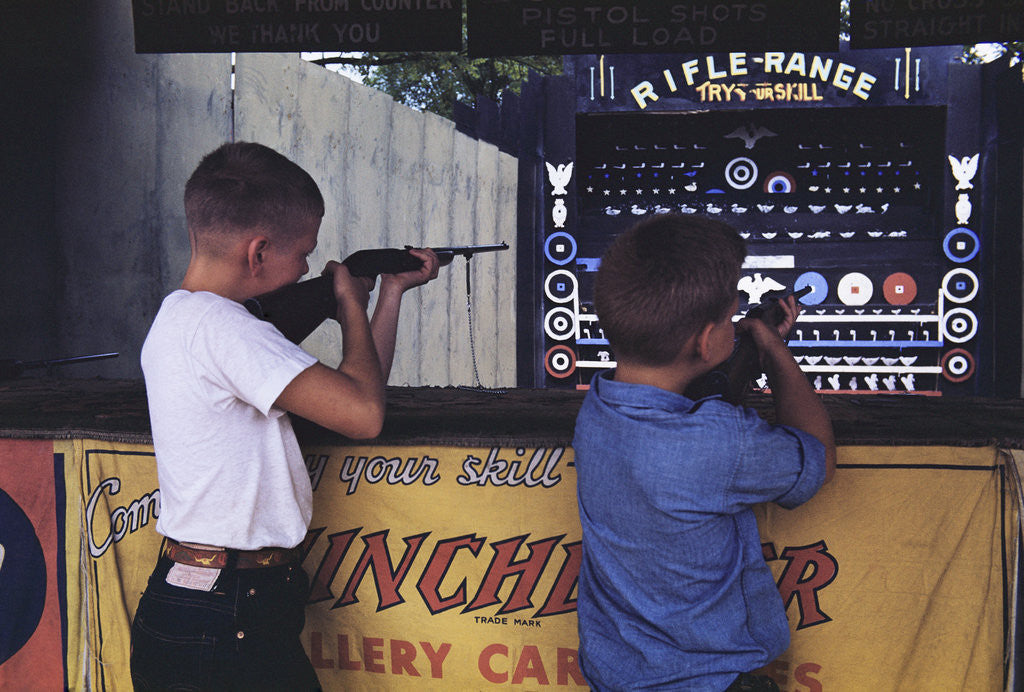 Detail of Children Firing Air Rifles at Fair Booth by Anonymous