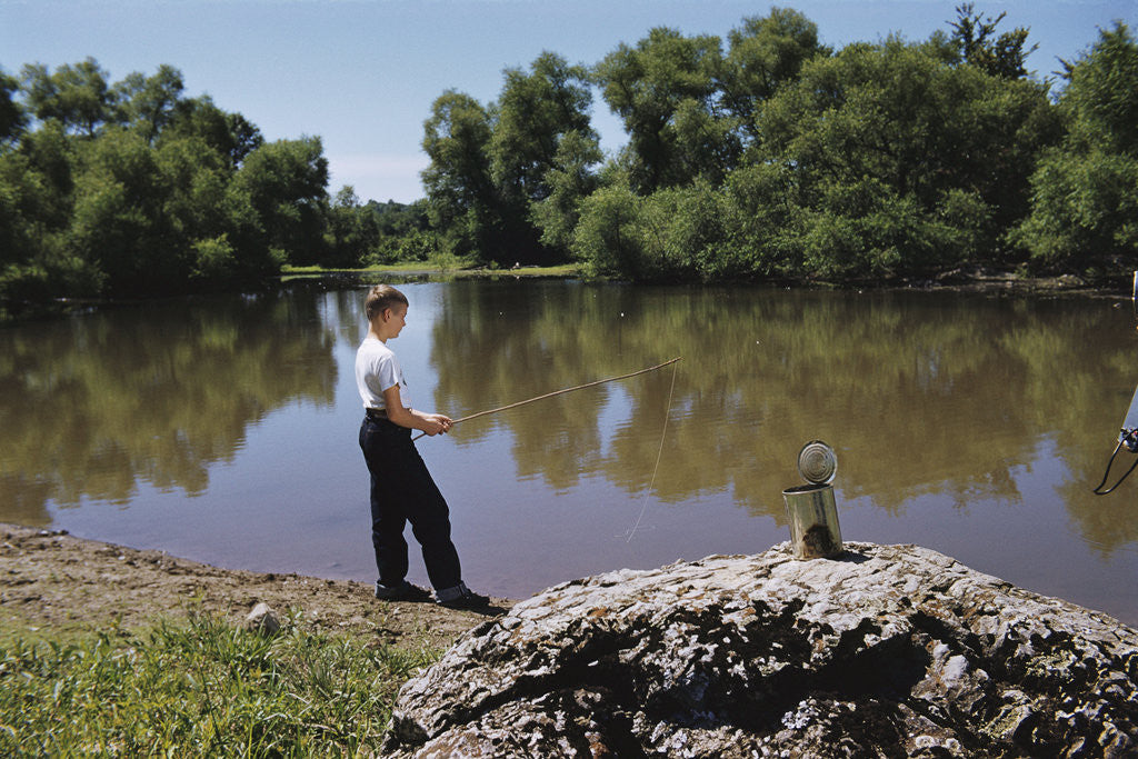 Detail of Boy Fishing with Stick and Can of Worms by Anonymous