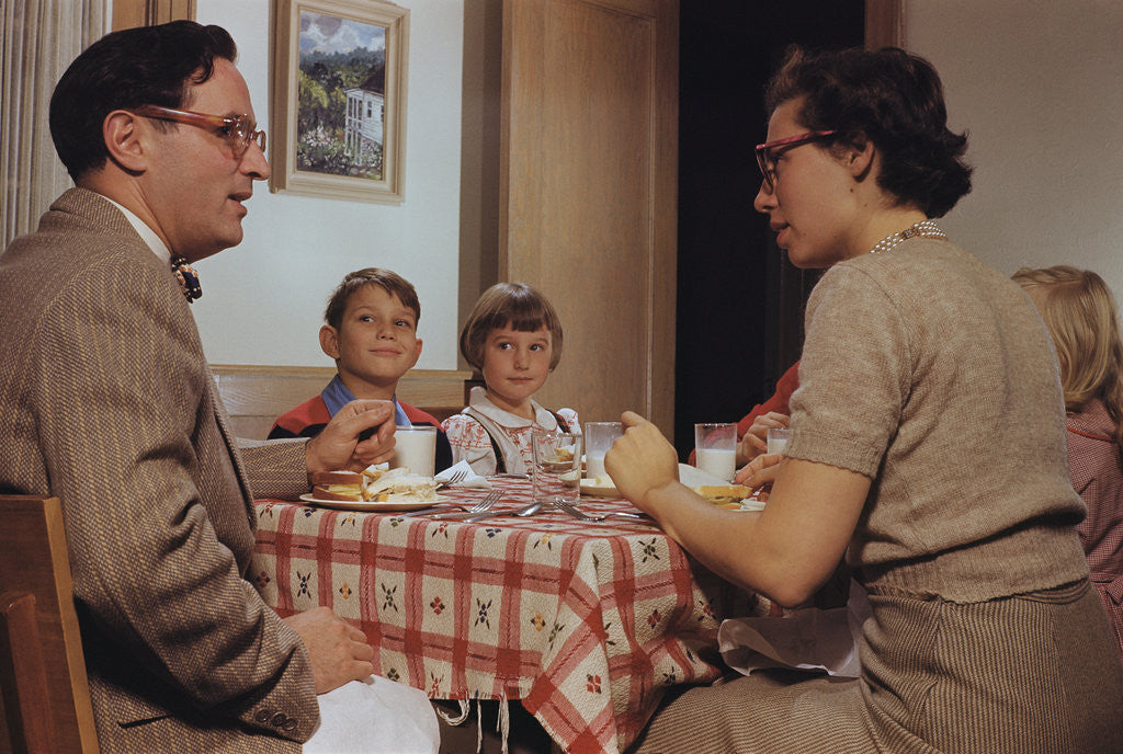 Detail of Children Sitting Quietly While Parents Talk by Anonymous