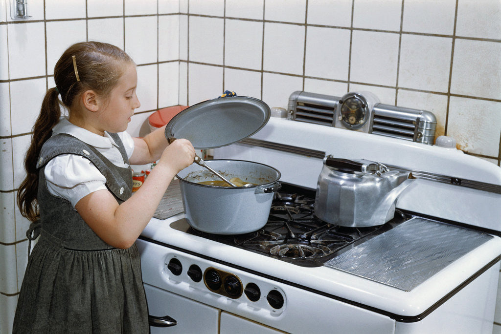 Detail of Girl Stirring Soup in Kitchen by Anonymous