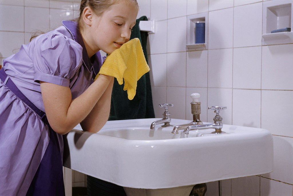 Detail of Girl Washing Her Face at Sink by Anonymous