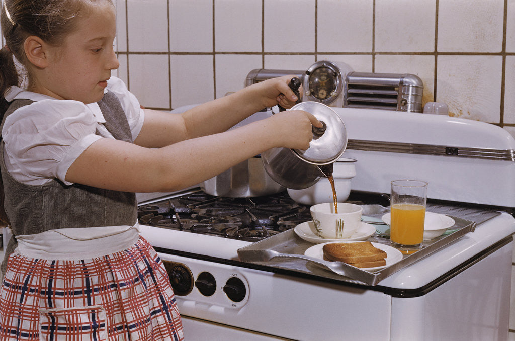 Detail of Girl Preparing Breakfast in Kitchen by Anonymous