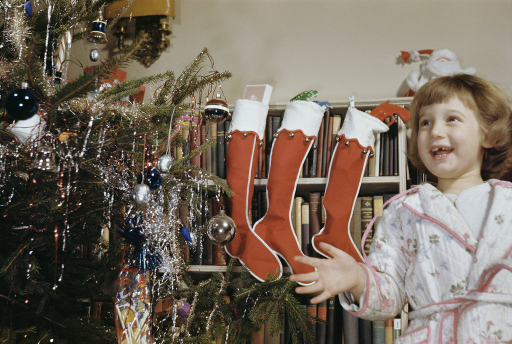 Detail of Girl Smiling on Christmas Morning by Anonymous