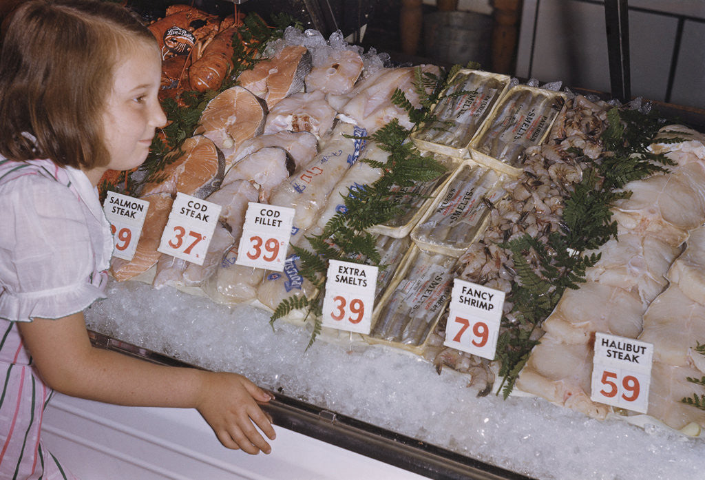 Detail of Girl Looking at Seafood Display by Anonymous