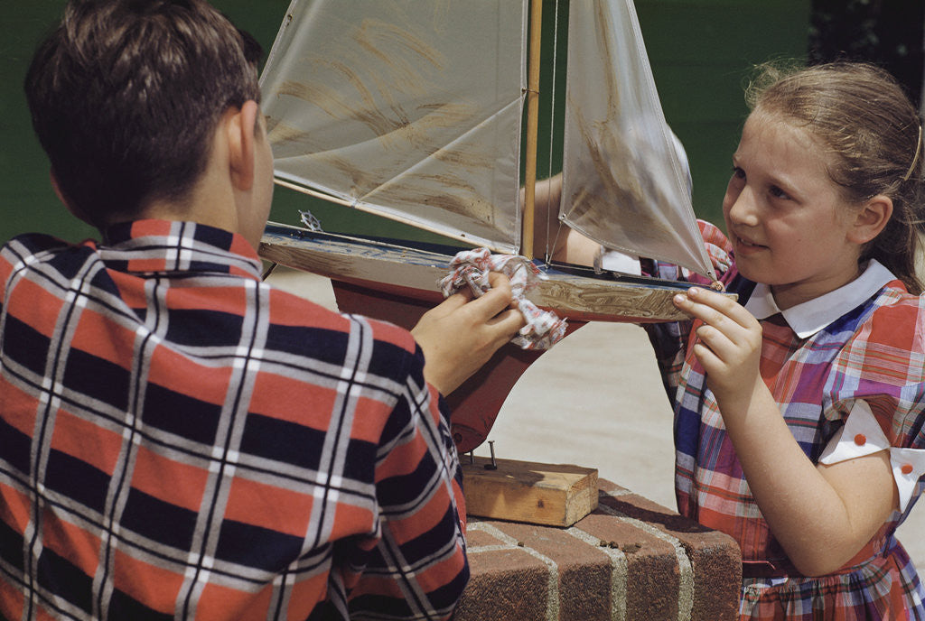 Detail of Children Cleaning a Model Ship by Anonymous