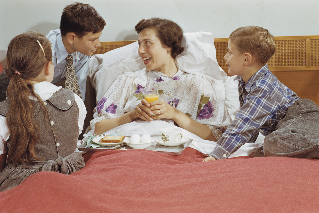 Detail of Children Serving Mother Breakfast in Bed by Anonymous