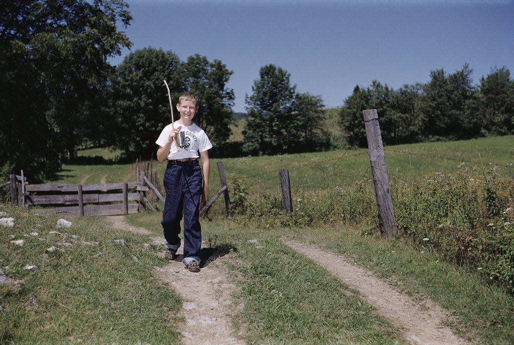 Detail of Boy Walking with Fishing Pole by Anonymous