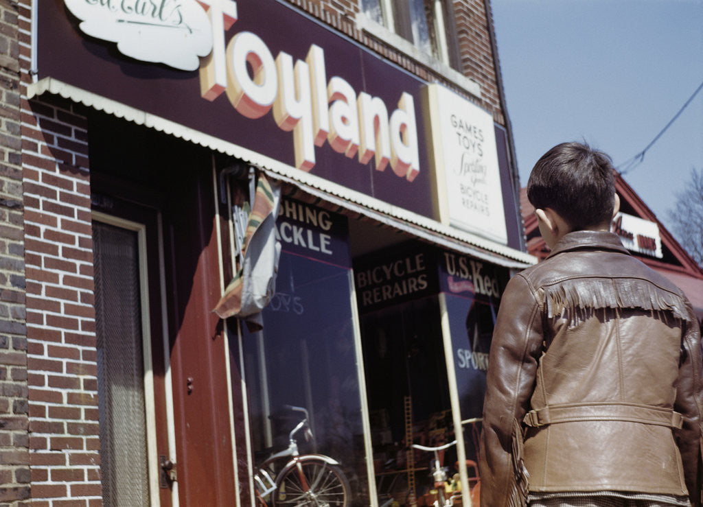 Detail of Boy Windowshopping at Toyland by Anonymous
