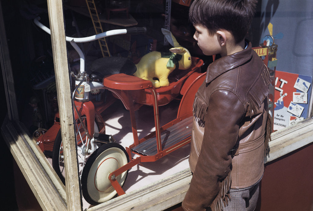 Detail of Boy Window Shopping at a Toystore by Anonymous