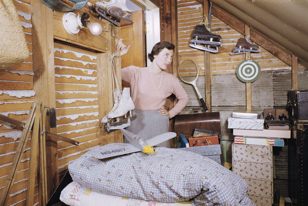 Detail of Woman Standing in an Attic by Anonymous