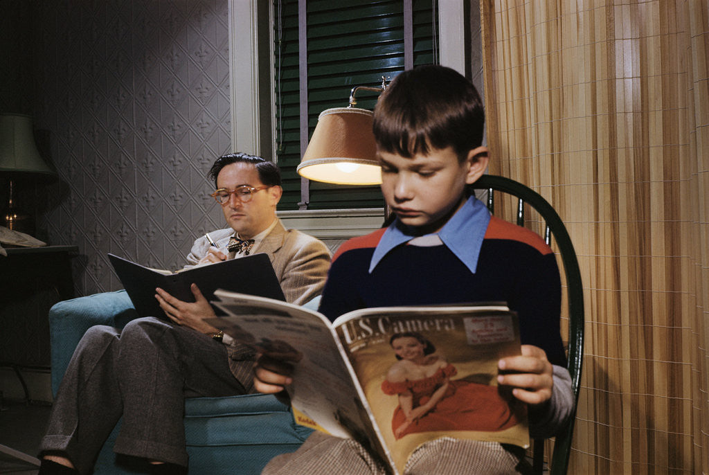 Detail of Father and Son Reading at Home by Anonymous