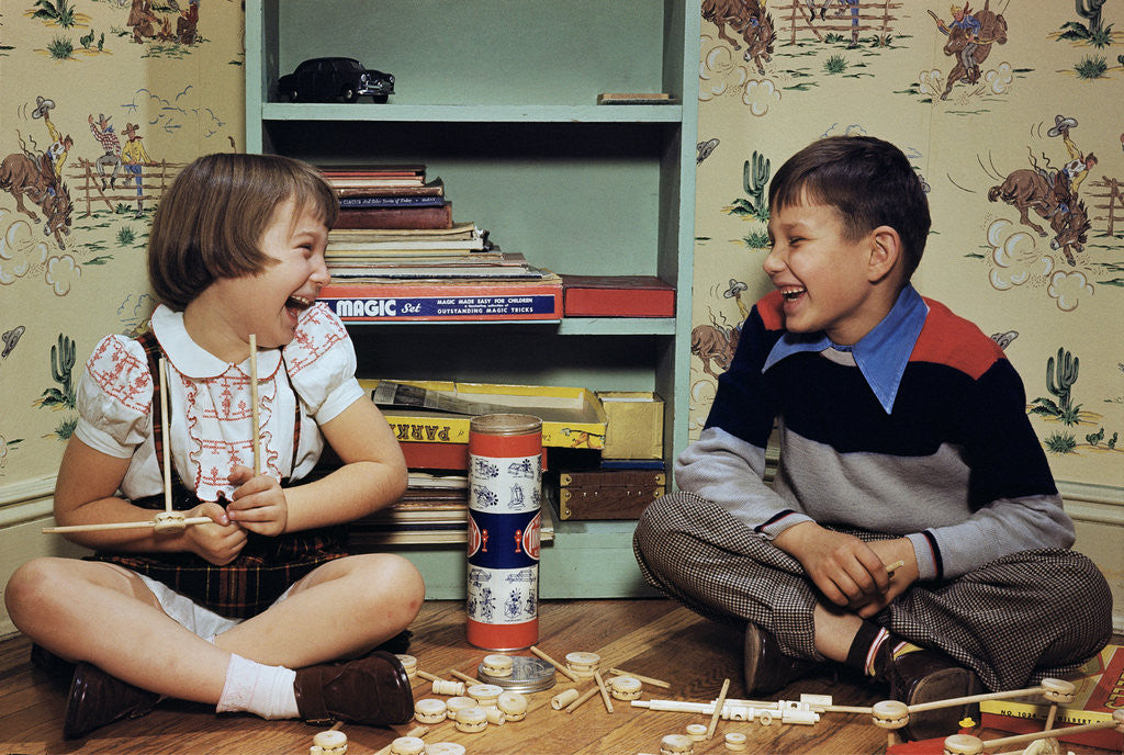 Detail of Children Playing with Tinkertoys (TM) by Anonymous
