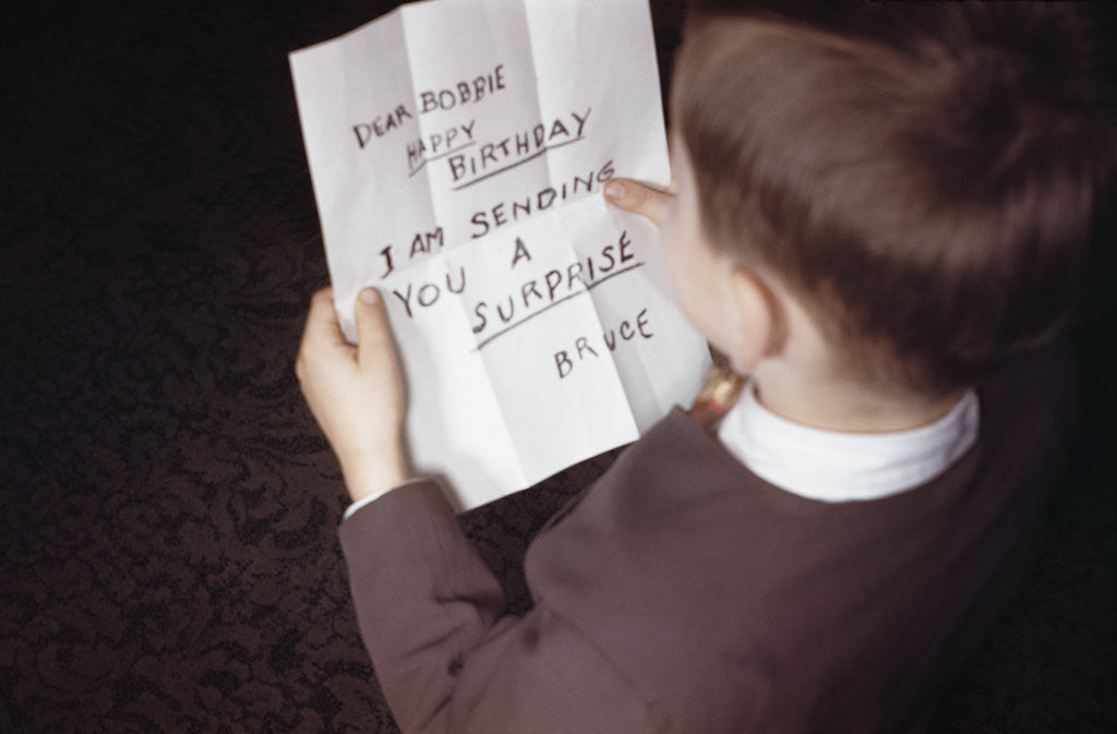 Detail of Boy Reading Birthday Message by Anonymous