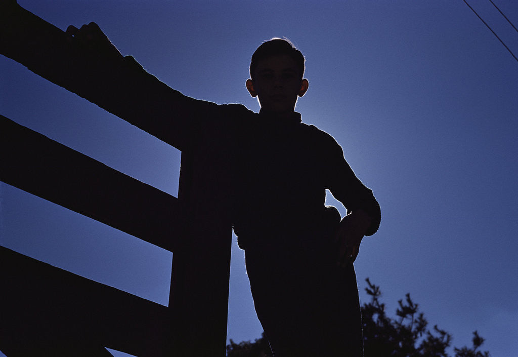 Detail of Silhouette of Boy Leaning Against Fence by Anonymous