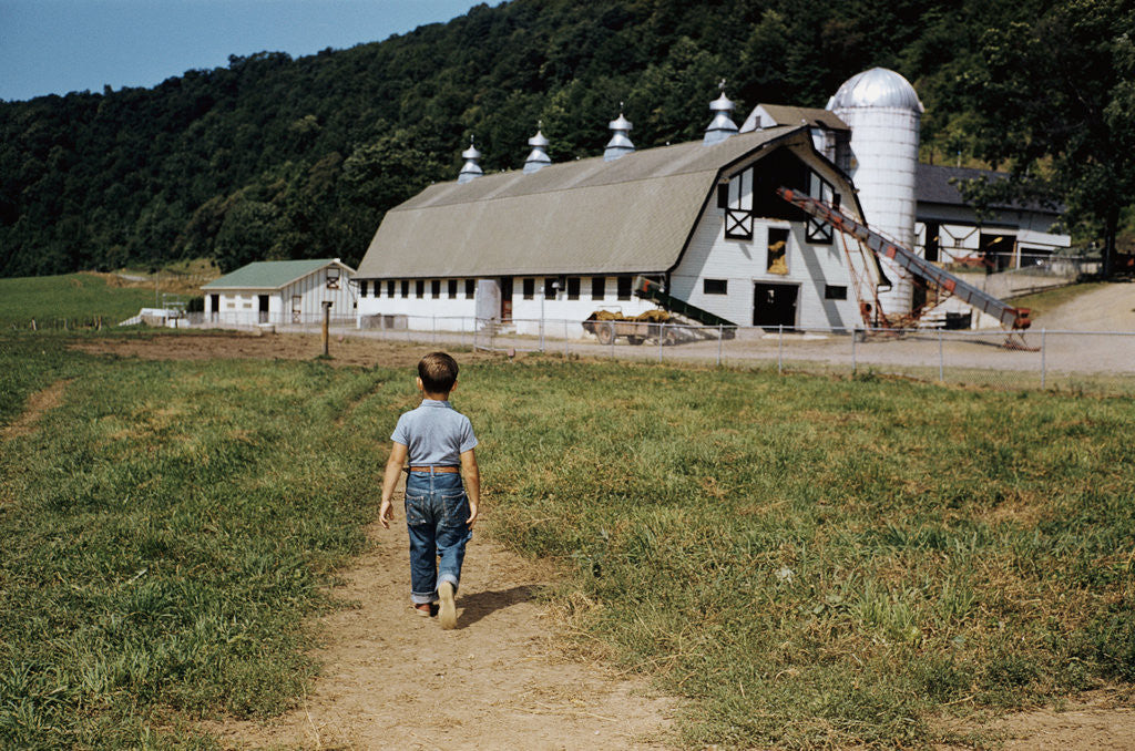Detail of Boy Walking Towards a Barn by Anonymous