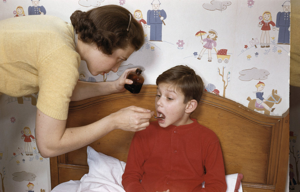 Detail of Mother Giving Her Son Medicine by Anonymous