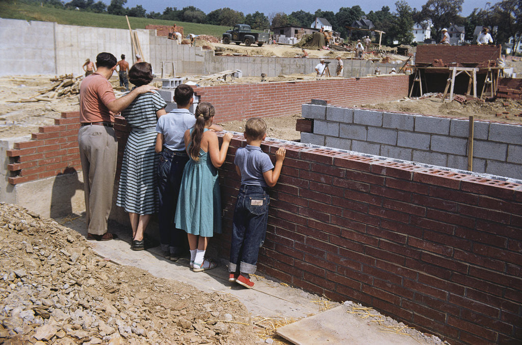 Detail of Family Observing a School Construction Site by Anonymous