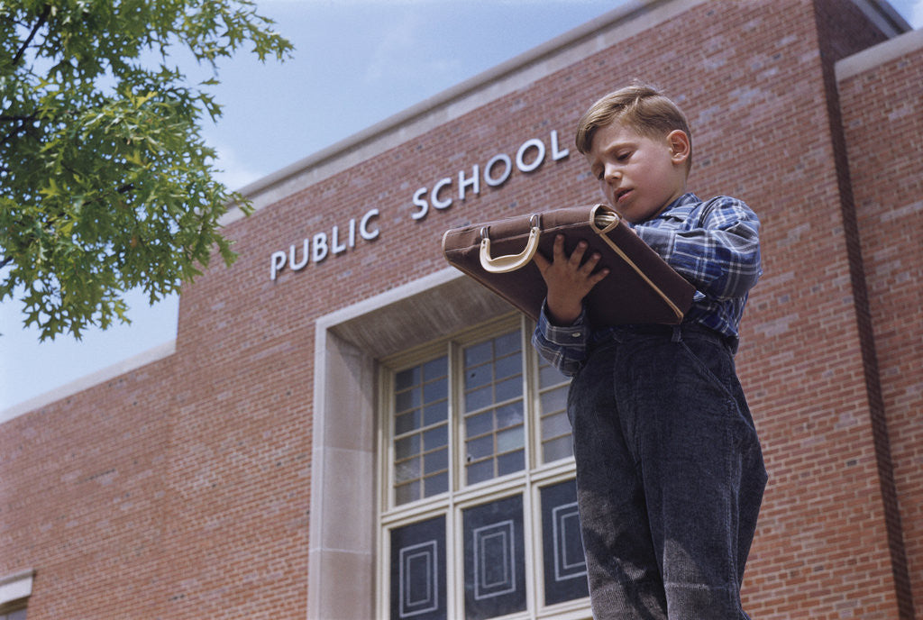 Detail of Boy Standing Outside School by Anonymous