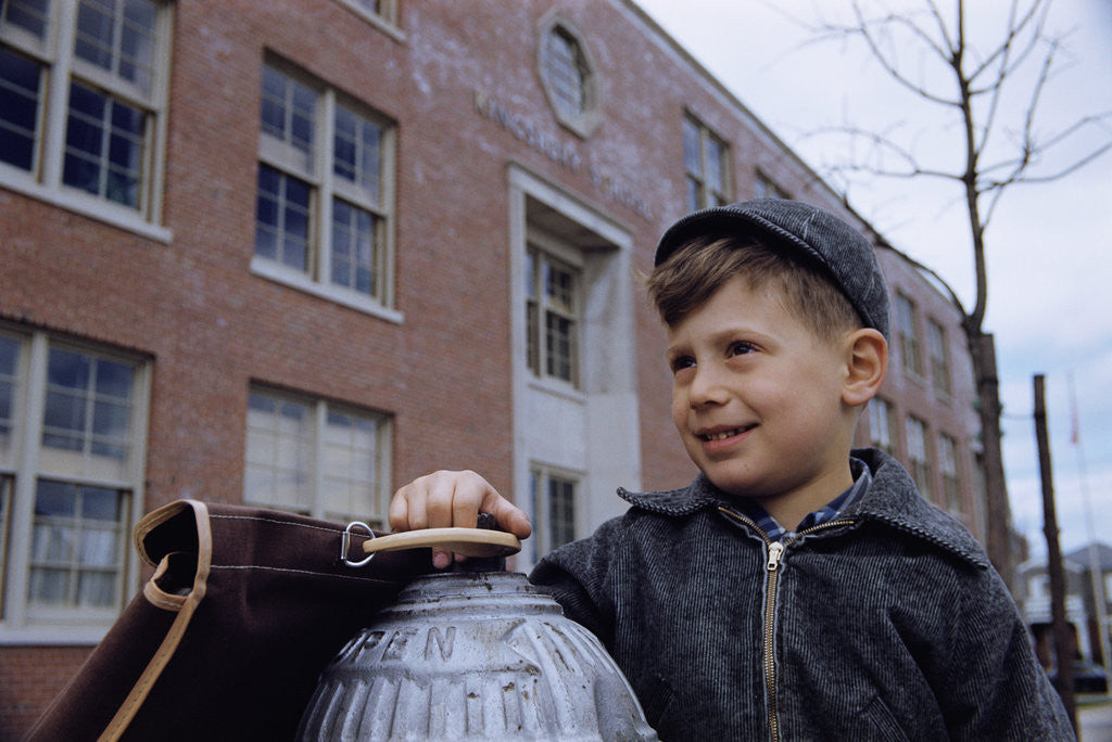 Detail of Boy Standing in Schoolyard by Anonymous