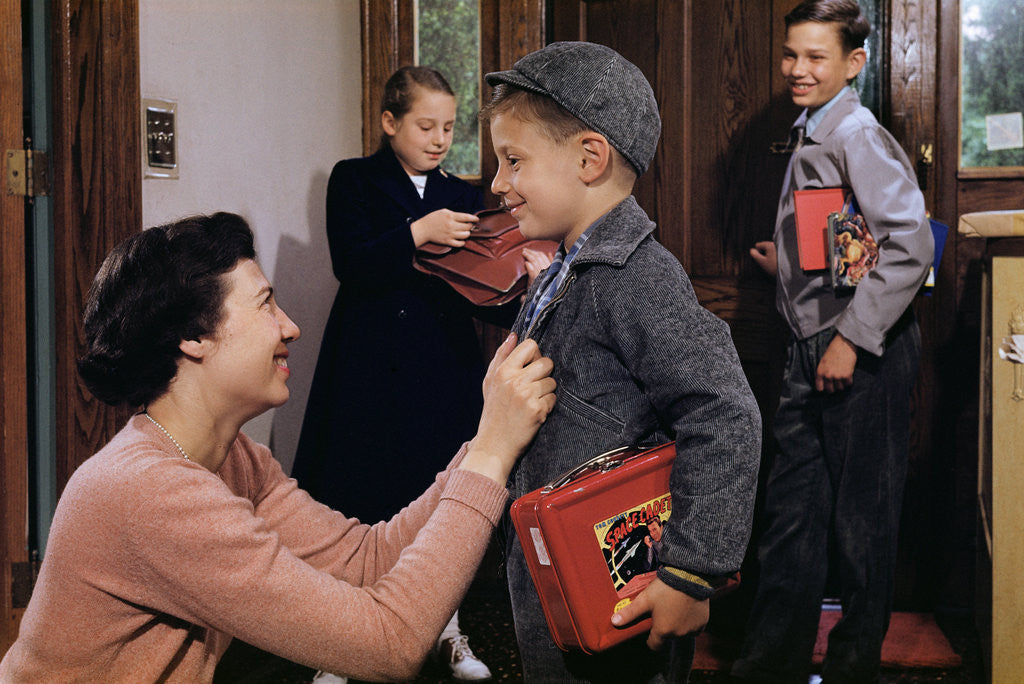 Detail of Mother Sending Children Off to School by Anonymous
