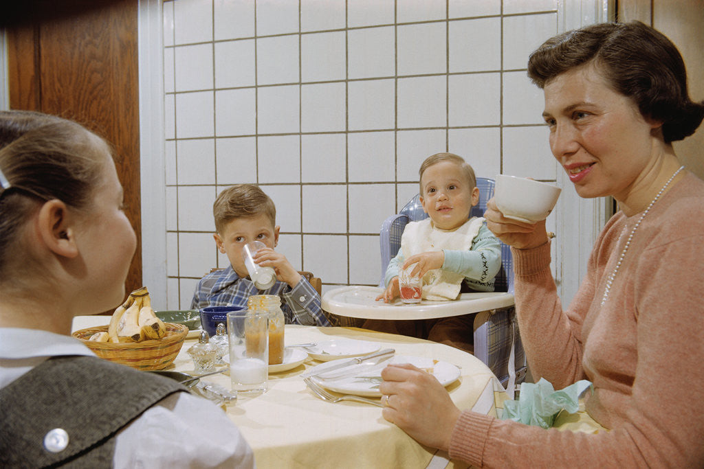 Detail of Mother and Daughter Conversing at Dinner Table by Anonymous