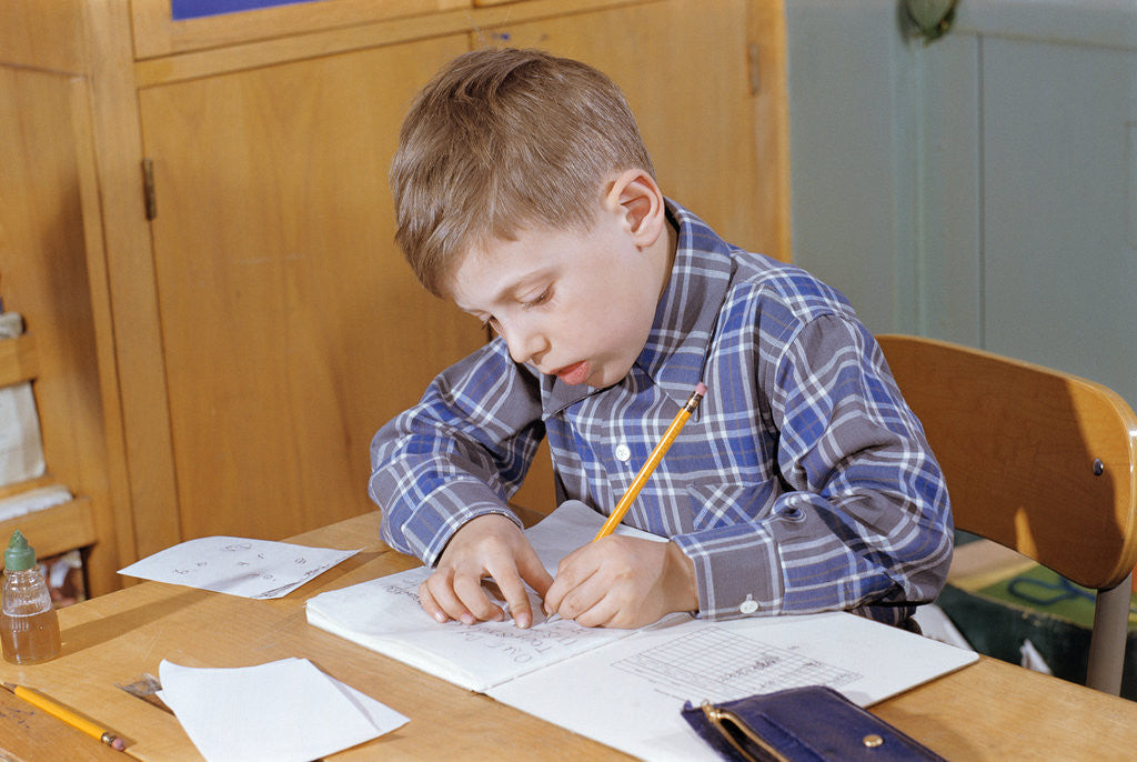 Detail of Boy Working on His Schoolwork by Anonymous