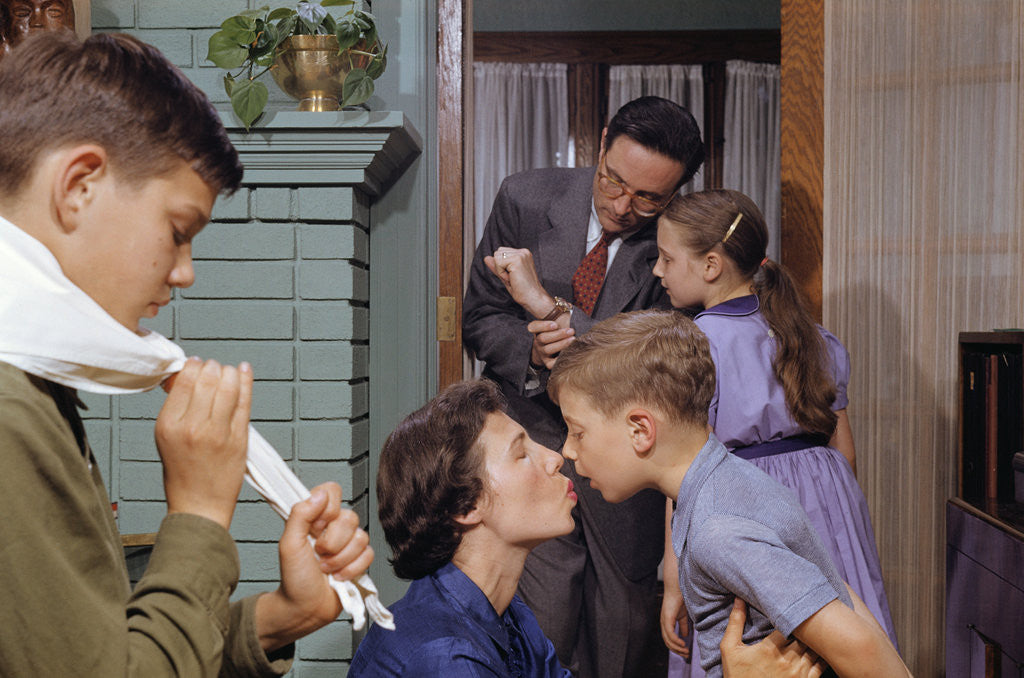 Detail of Family Getting Ready in the Morning by Corbis