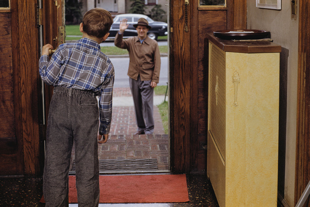 Detail of Father Waving Goodbye to Son by Anonymous