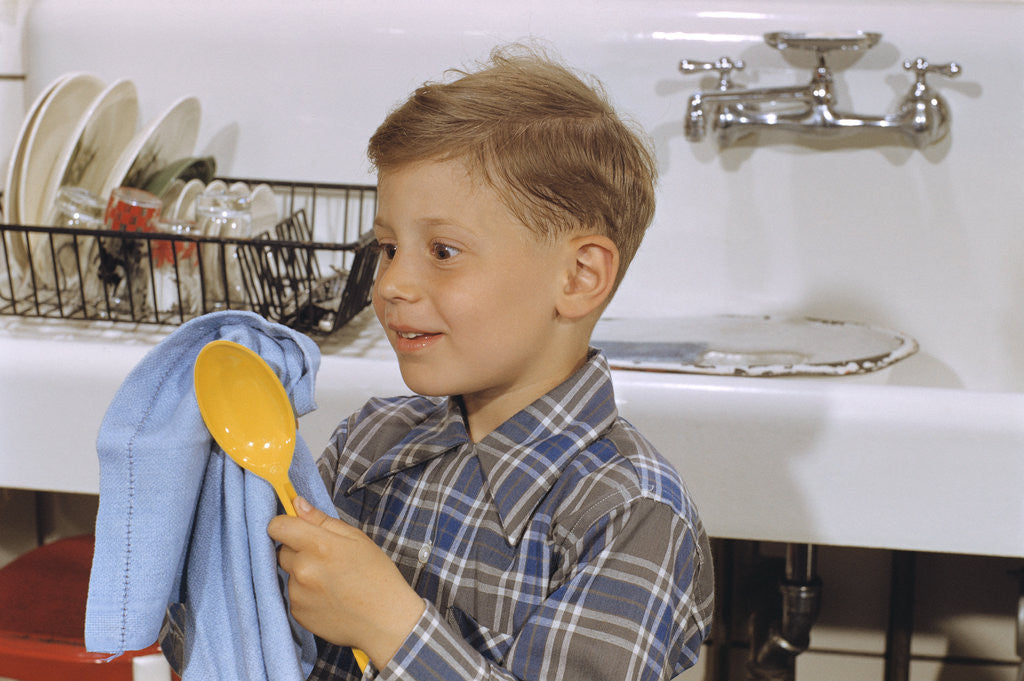 Detail of Boy Drying Serving Spoon by Anonymous
