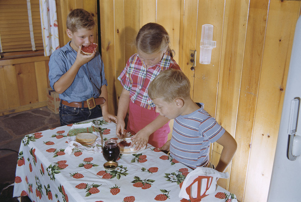 Detail of Children Eating Jelly Sandwiches by Corbis