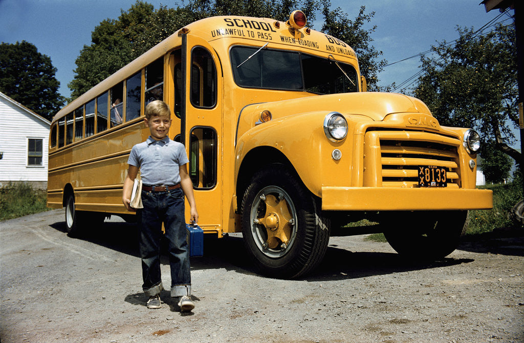 Detail of School Bus Dropping off Child at Home by Anonymous
