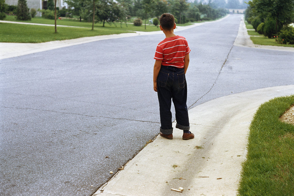Detail of Boy Waiting on Suburban Street by Anonymous