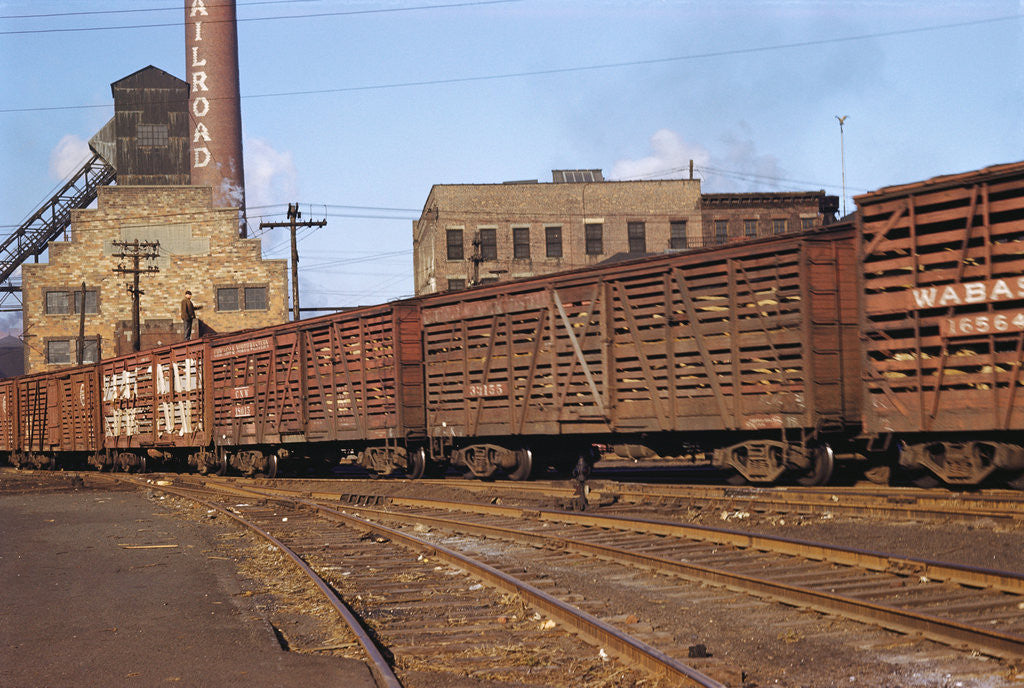 Detail of Train Freight Cars Entering Shipping Yard by Anonymous