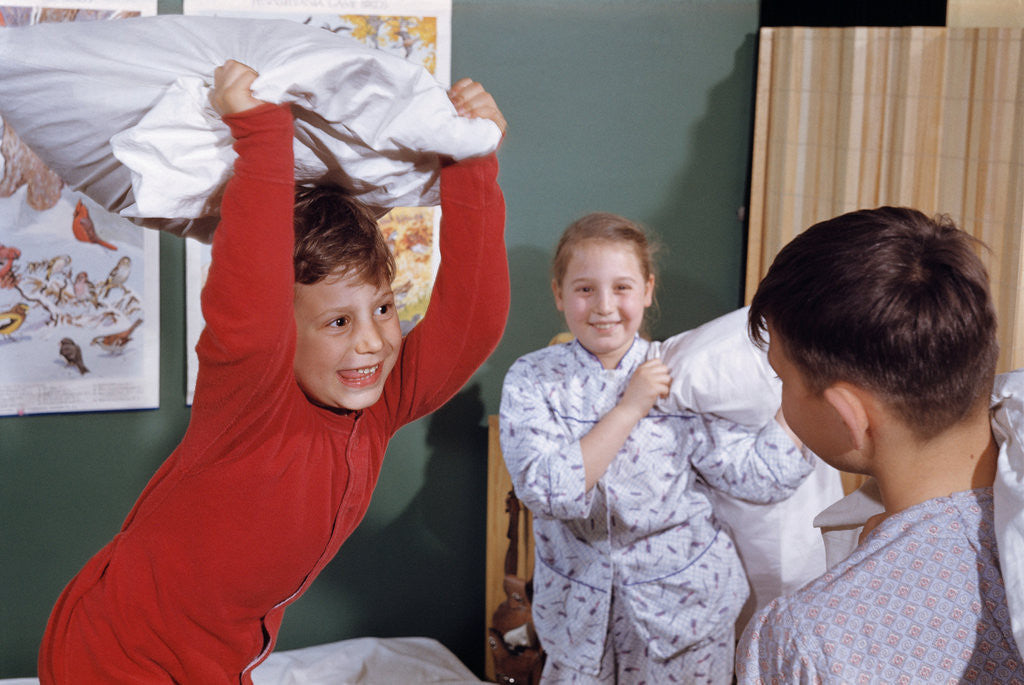 Detail of Siblings Having Pillow Fight by Anonymous