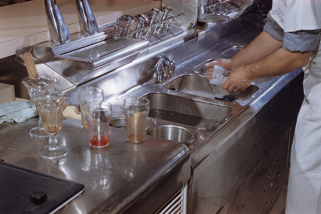 Detail of Washing Glasses at Diner by Anonymous