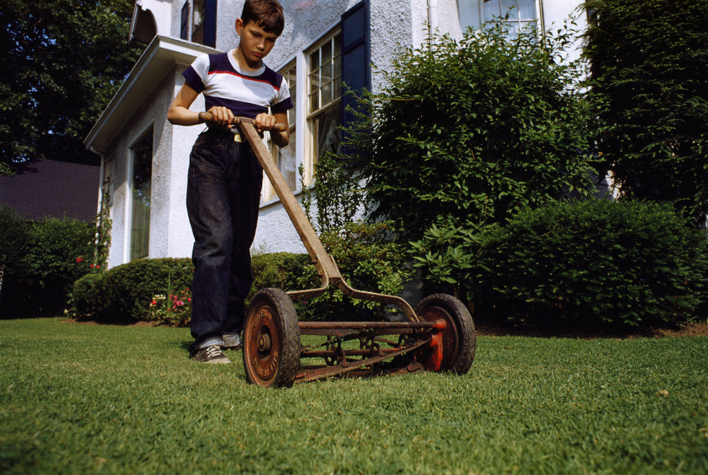 Detail of Boy Mowing Lawn by Anonymous