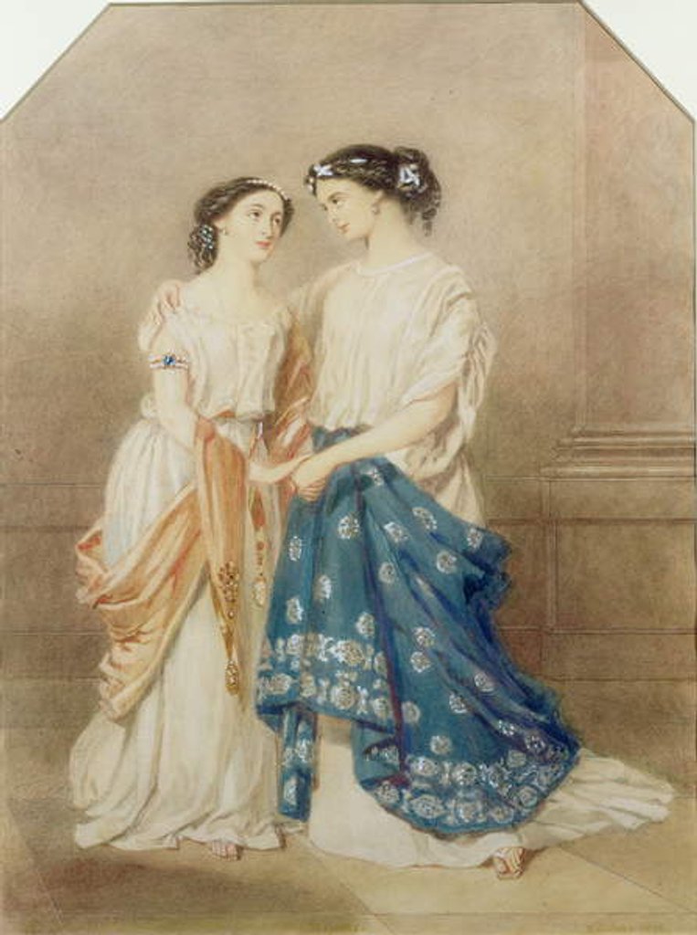 Detail of Scene from the 1848 production of 'Antigone' at the St. James Theatre with Mlle. Baptiste as Ismeme and Mme. Pechter as Antigone, 1848 by Alfred-Edward Chalon
