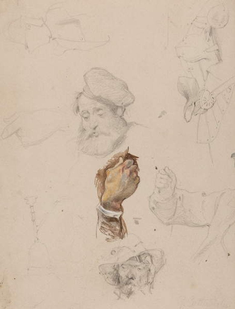 Detail of A page of studies by George Cattermole