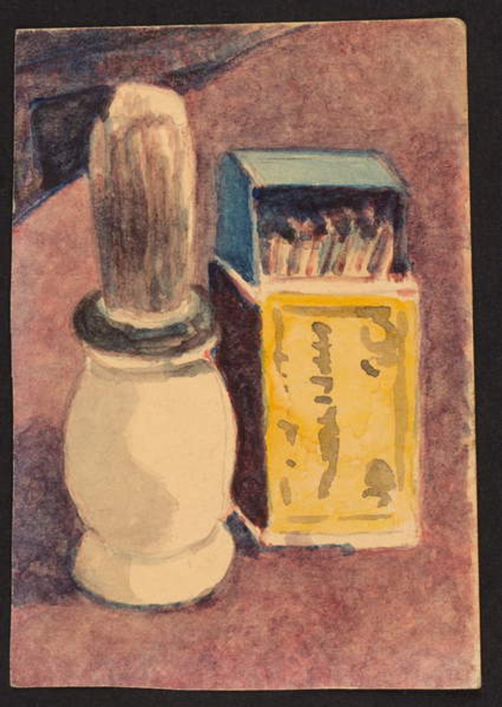 Detail of Shaving brush and matches, c.1930 by Henry Silk