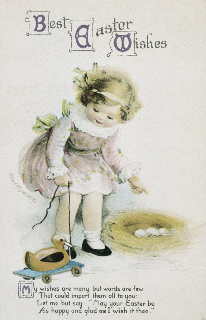 Detail of Best Easter Wishes Greeting Card Ephemera by Ellen H. Clapsaddle