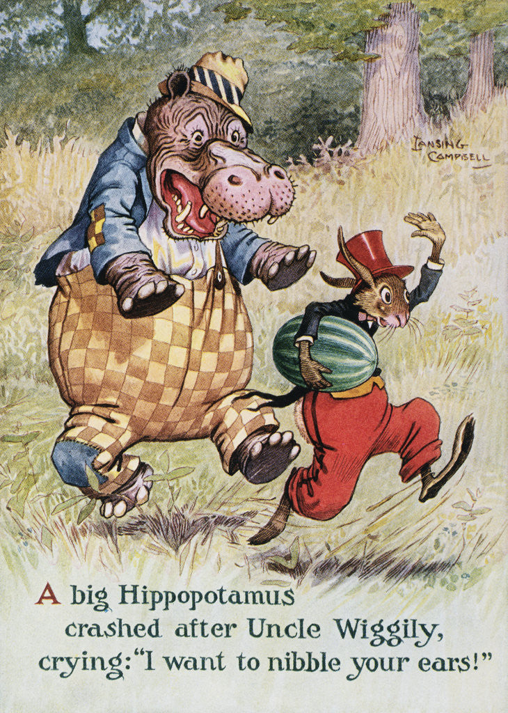 Detail of Uncle Wiggily's Picture Book Illustration with Hippopotamus and Hare by Lansing Campbell