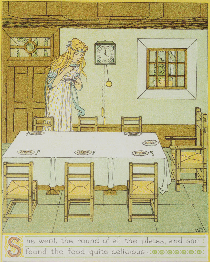 Detail of Book Illustration of Snowdrop Tasting the Dwarfs' Food by W.C. Drupsteen