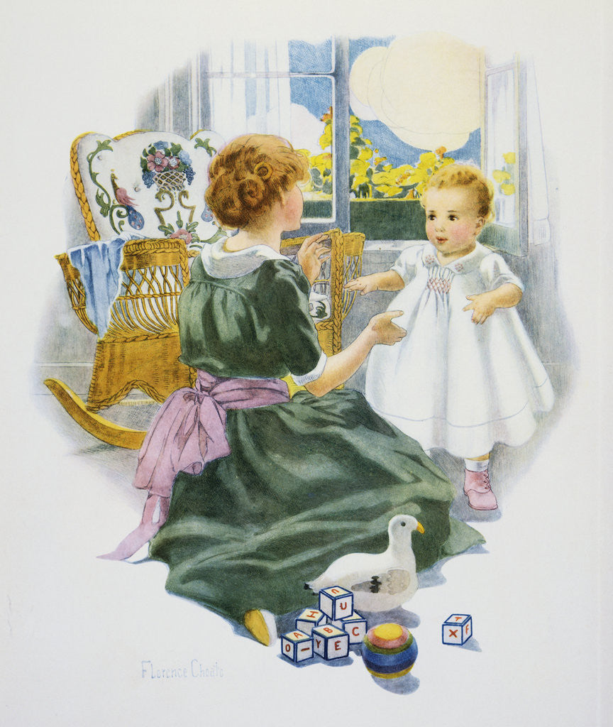 Detail of Baby's First Lesson Book Illustration with Mother and Daughter by Florence Curtis Elizabeth Choate