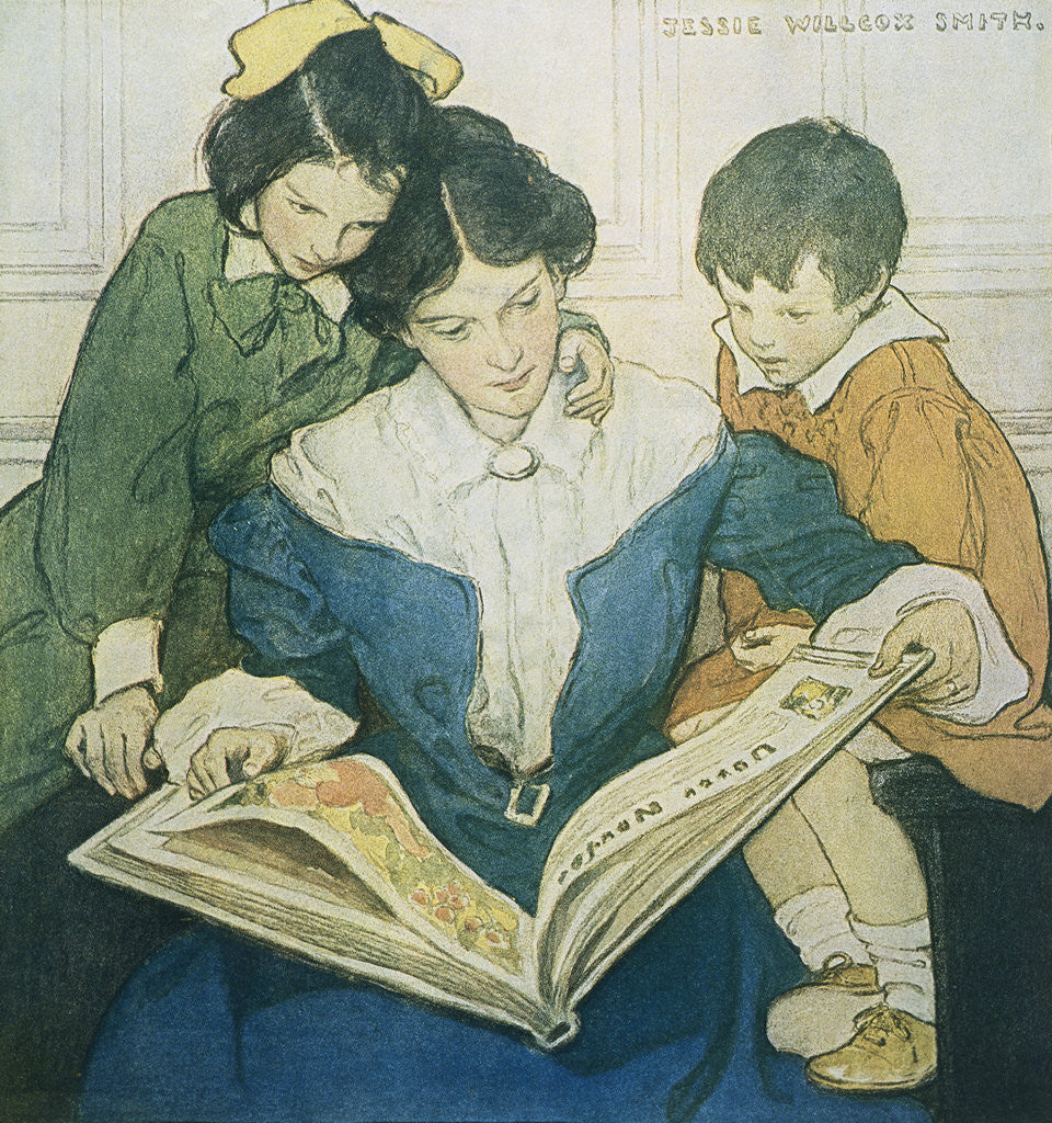 Detail of Illustration of a Mother and Children Reading by Jessie Willcox Smith